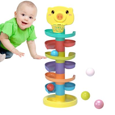 Ball Ramp Tower - Rolling Drop Slide, Stackable Ramp Set | Interactive Tiered Track Learning Toy, Colorful Educational Play Structure with Motion Based Activity for Development Kids Fun