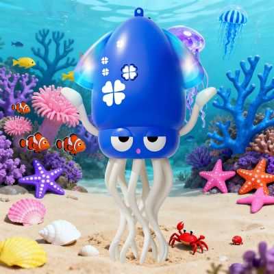 WAYPIN SION Crawling Dancing Octopus Toy for Kids Rechargeable Interactive Sensory Toy with LED Lights & Music, Fun Tummy Time Gift for Birthdays & Holidays (Blue)