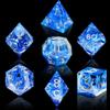 AUSTOR 7-Die DND Dice Set Handmade Sharp Edge Polyhedral Dice for Dungeons and Dragons D&D RPG MTG Table GamesBlue & Wave, Silver view 3