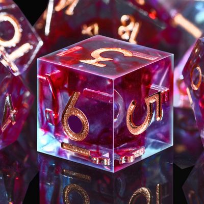 AUSTOR 7-Die DND Dice Set Handmade Sharp Edge Polyhedral Dice for Dungeons and Dragons D&D RPG MTG Table Games (Blue & Red, Copper)