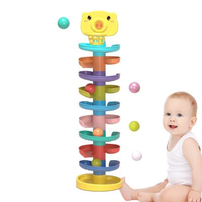 Ball Ramp Tower - Rolling Drop Slide, Stackable Ramp Set | Interactive Tiered Track Learning Toy, Colorful Educational Play Structure with Motion Based Activity for Development Kids Fun