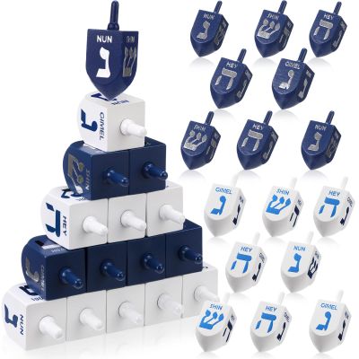 Jenaai 50 Pieces Rosh Hashana Wooden Dreidel White Blue Natural Wood Dreidels for Purim Passover Hanukkah Party Decorations Projects Crafts Family Fun (2.8 Inch)