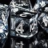 AUSTOR Liquid Core DND Dice Set, 7-Die Sharp Edge Polyhedral Dice Quicksand Handmade Resin Dices for Dungeons and Dragons RPG MTG Table Games, Black & Black, Silver view 1