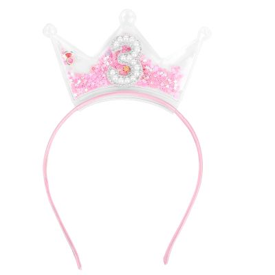 3rd Birthday Headband, Pink Glitter Three Birthday Crown for Girls Sparkling Pearl Headdress Party Celebration Outfit Decoration Accessory for Girl Toddler 3 Year Old