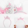 3rd Birthday Headband, Pink Glitter Three Birthday Crown for Girls Sparkling Pearl Headdress Party Celebration Outfit Decoration Accessory for Girl Toddler 3 Year Old view 4