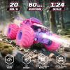 Meislane Remote Control Car, All Terrain RC Cars with Speed Switch RC Truck with LED Headlight and Rechargeable Batteries, 20KM/H Monster Truck Toys Gift for Girls Age 6-8 8-12, Pink view 3