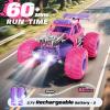 Meislane Remote Control Car, All Terrain RC Cars with Speed Switch RC Truck with LED Headlight and Rechargeable Batteries, 20KM/H Monster Truck Toys Gift for Girls Age 6-8 8-12, Pink view 4