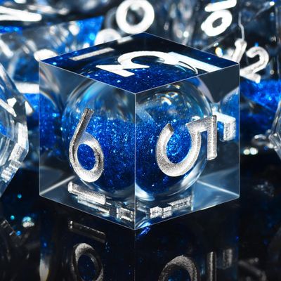 AUSTOR Liquid Core DND Dice Set, 7-Die Sharp Edge Polyhedral Dice Quicksand Handmade Resin Dices for Dungeons and Dragons RPG MTG Table Games, Black & Blue, Silver