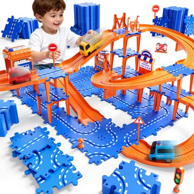 NIPLOOOW Puzzle Race Car Track Set for Kids 3-5, Floor Puzzle Track Car Set, Toddler Toys for 3 4 5 6 Years Old Boys, Toys Gift for Kids Boys Girls Age 3 4 5 6 7 8 Years Old