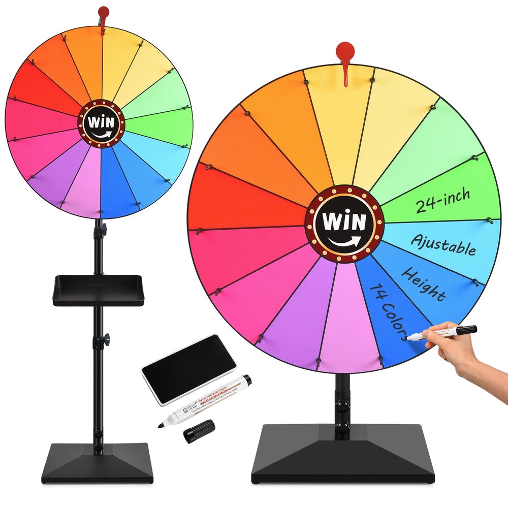 AugFir 24-inch Prize Wheel, Adjustable 32"-61" Height Desktop & Floor Stand Spinning Prize Wheel, Storable Prize Wheel Spinner, Suitable for Party, Carnivals and Tradeshow