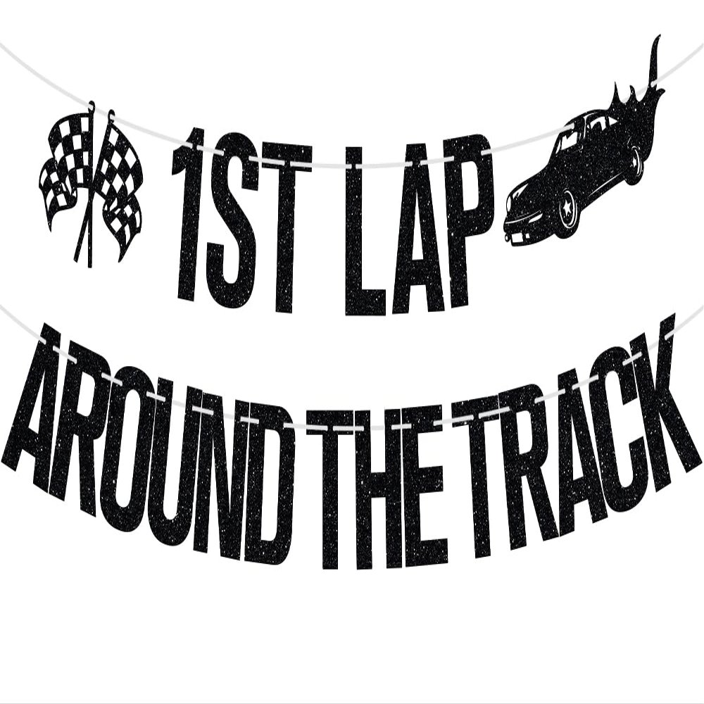 1st Lap Around the Track Banner for Boy Girl, Racing Car Theme Birthday Bunting Sign for One Year Old, First Birthday Party Decorations Supplies