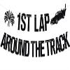 1st Lap Around the Track Banner for Boy Girl, Racing Car Theme Birthday Bunting Sign for One Year Old, First Birthday Party Decorations Supplies view 1
