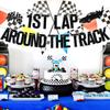 1st Lap Around the Track Banner for Boy Girl, Racing Car Theme Birthday Bunting Sign for One Year Old, First Birthday Party Decorations Supplies view 3