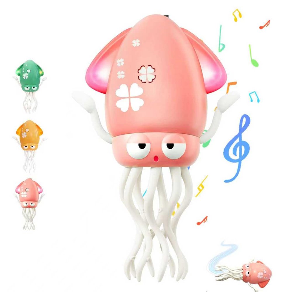 bcgwyep Dancing Octopus Baby Toy USB Rechargeable Electric Crawling Tummy Time Toy, Magical Musical Squid with LED Lights, Music & Obstacle Avoidance Birthday Gift for Kids Ages 3Y+ (Pink)