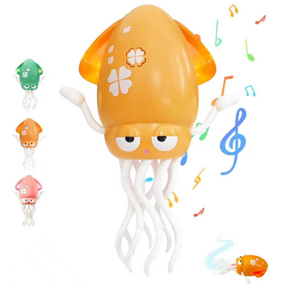 bcgwyep Dancing Octopus Baby Toy USB Rechargeable Electric Crawling Tummy Time Toy, Magical Musical Squid with LED Lights, Music & Obstacle Avoidance Birthday Gift for Kids Ages 3Y+ (Yellow)