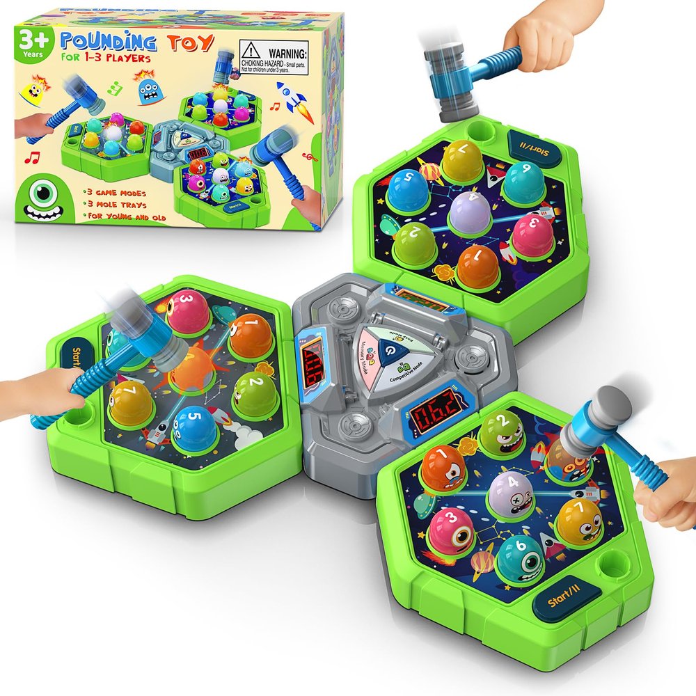 Whack Game Mole for Toddlers, Toys for 3-12 Year Old Boys Girls, Interactive Educational Multiplayer Toys with 3 Modes & 3 Hammers, Sound & Light, Birthday Xmas Gifts for 3 4 5 6 7+ Year Old Boys Girl