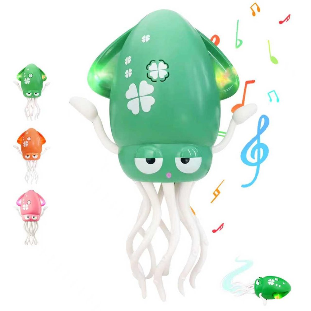 bcgwyep Dancing Octopus Baby Toy USB Rechargeable Electric Crawling Tummy Time Toy, Magical Musical Squid with LED Lights, Music & Obstacle Avoidance Birthday Gift for Kids Ages 3Y+ (Green)