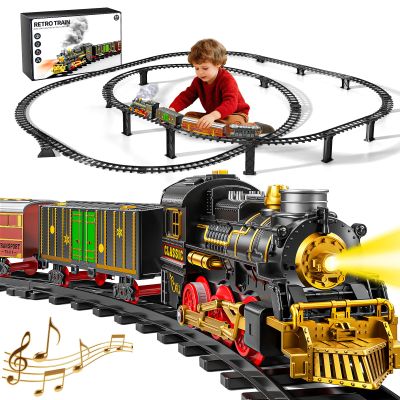 Christmas Train Set for Kids, 2-Layer Train Track Toys with Smoke, Light and Sound, DIY Building Train Tracks for Boys Ages 4-8, Classic Model Trains Gifts for Toddler 3 4 5 6 7 8 Years Old