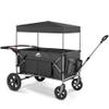 Foldable Wagons for Two Kids & Cargo, with 5-Point Harnesses,Adjustable Push/Pull Handle, Removable Sun Canopy, One-Step Locking Design, Suitable for Family Travel, Two Children Ride, Black view 1