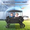 Foldable Wagons for Two Kids & Cargo, with 5-Point Harnesses,Adjustable Push/Pull Handle, Removable Sun Canopy, One-Step Locking Design, Suitable for Family Travel, Two Children Ride, Black view 4