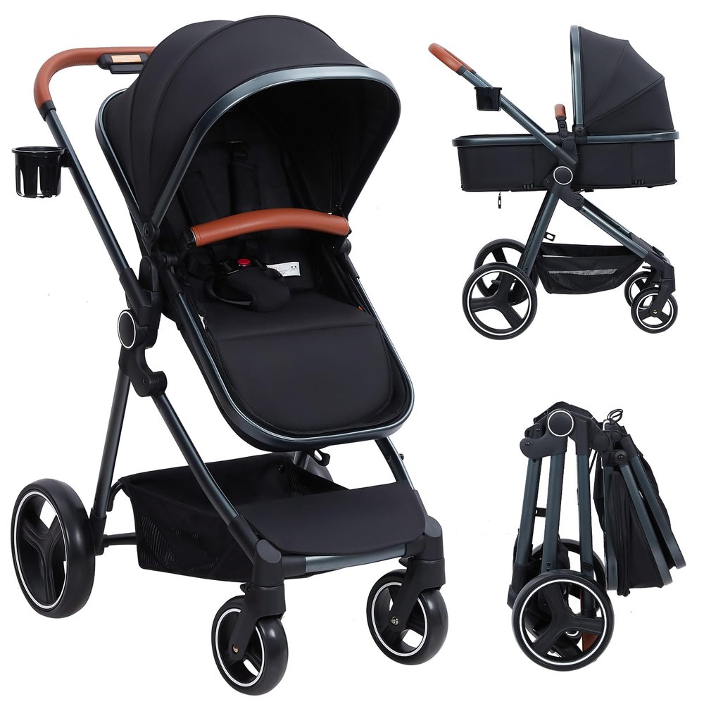 2 in 1 Bassinet Stroller for Infant and Newborn 0-36 Months Old Babies, Lightweight Baby Stroller with Umbrella & Reversible Seat, Travel Strollers Foldable, Compact Stroller for Travel