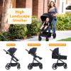 2 in 1 Bassinet Stroller for Infant and Newborn 0-36 Months Old Babies, Lightweight Baby Stroller with Umbrella & Reversible Seat, Travel Strollers Foldable, Compact Stroller for Travel view 2