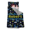 Personalized Girls Nap Mat - Custom Name Toddler Sleeping Bag with Pillow and Blanket for Daycare Preschool, Kids Sleeping Mat for Travel Camping, Easy Carry Roll Up Nap Sack Game Blue view 1