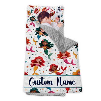 Personalized Girls Nap Mat - Custom Name Toddler Sleeping Bag with Pillow and Blanket for Daycare Preschool, Kids Sleeping Mat for Travel Camping, Easy Carry Roll Up Nap Sack Mermaid