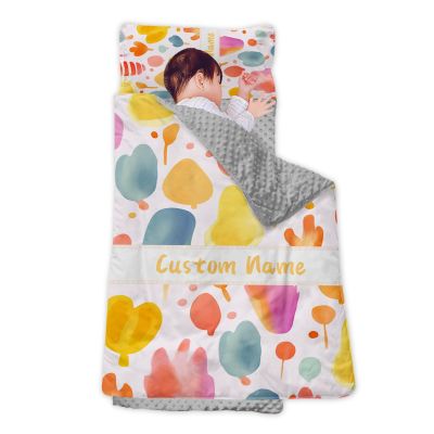 Personalized Girls Nap Mat - Custom Name Toddler Sleeping Bag with Pillow and Blanket for Daycare Preschool, Kids Sleeping Mat for Travel Camping, Easy Carry Roll Up Nap Sack Colorful