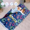 Personalized Girls Nap Mat - Custom Name Toddler Sleeping Bag with Pillow and Blanket for Daycare Preschool, Kids Sleeping Mat for Travel Camping, Easy Carry Roll Up Nap Sack Dinosaur Blue view 2