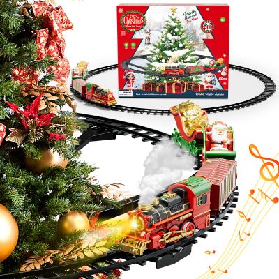Hanging Christmas Train Toys with Smoke, Light and Sound, Electric Train Set for Kids Ages 4-8, DIY Train Tracks Building Kit, Classic Model Trains Gifts for Toddler 3 4 5 6 7 8 Years Old