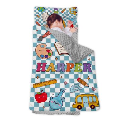 Personalized Girls Nap Mat - Custom Name Toddler Sleeping Bag with Pillow and Blanket for Daycare Preschool, Kids Sleeping Mat for Travel Camping, Easy Carry Roll Up Nap Sack Teaching Series
