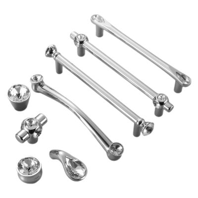 XINHUIPART Cabinet Drawer Handle Silver Crystal Handle Furniture Cabinet Door Handle Crystal knob Kitchen Wardrobe Handle(6731-192mm Chrome)