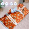 Personalized Girls Nap Mat - Custom Name Toddler Sleeping Bag with Pillow and Blanket for Daycare Preschool, Kids Sleeping Mat for Travel Camping, Easy Carry Roll Up Nap Sack Mushroom Orange view 2