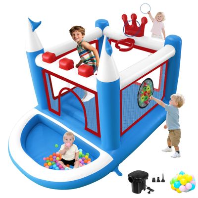 Anypool Kids Bounce House with Ball Pit, Basketball Hoop, Target Game and Ring Toss Game PVC Jumping Castle with Electric Air Pump 98x 70x 65 Trampoline for Ages 3-8 Indoor or Outdoor Play