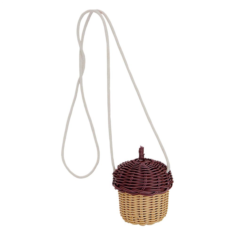 Acorn-Shaped Basket Miniature Woven Holder, Natural Straw Organizer | Boho-Style Storage Container, Handmade Beach Display Bag, Cute Rustic Bin for Kids Room Shelf Desk Garden Corner, Decorative Bas