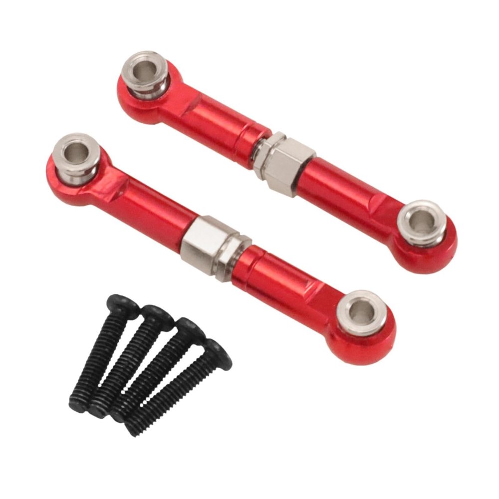 2X 1/14 RC Steering Linkage, Aluminum Alloy Adjustable Tie Rods for 14211 Model RC Hobby Car Parts, Red