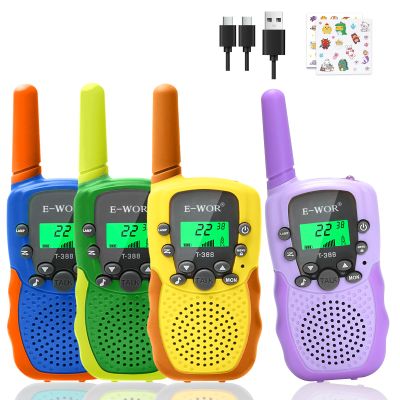 E-WOR Walkie Talkies for Kids Rechargeable, 4 Pack 3KMS Long Range Walkie Talkies Toy with Flashlight Adventure Toys for 3 4 5 6 7 8 9 10 11 12 Year Old Boys Girls, Great for Kids