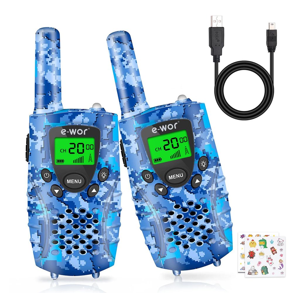 E-WOR Walkie Talkies for Kids Rechargeable, 2Pack Long Range 4 Miles Kid Walkie Talkies with Flashlight Toys for 3 4 5 6 7 8-10-12 Year Old Girls Boys Toddlers, Funny for Kids Teens