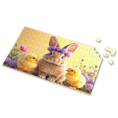 1000 Piece Puzzles A Cute Bunny with Chicks in A Floral Setting. Picture Puzzle Toys Under 10 Dollars Easter Toys for Kids Ages 4-(300PCS)