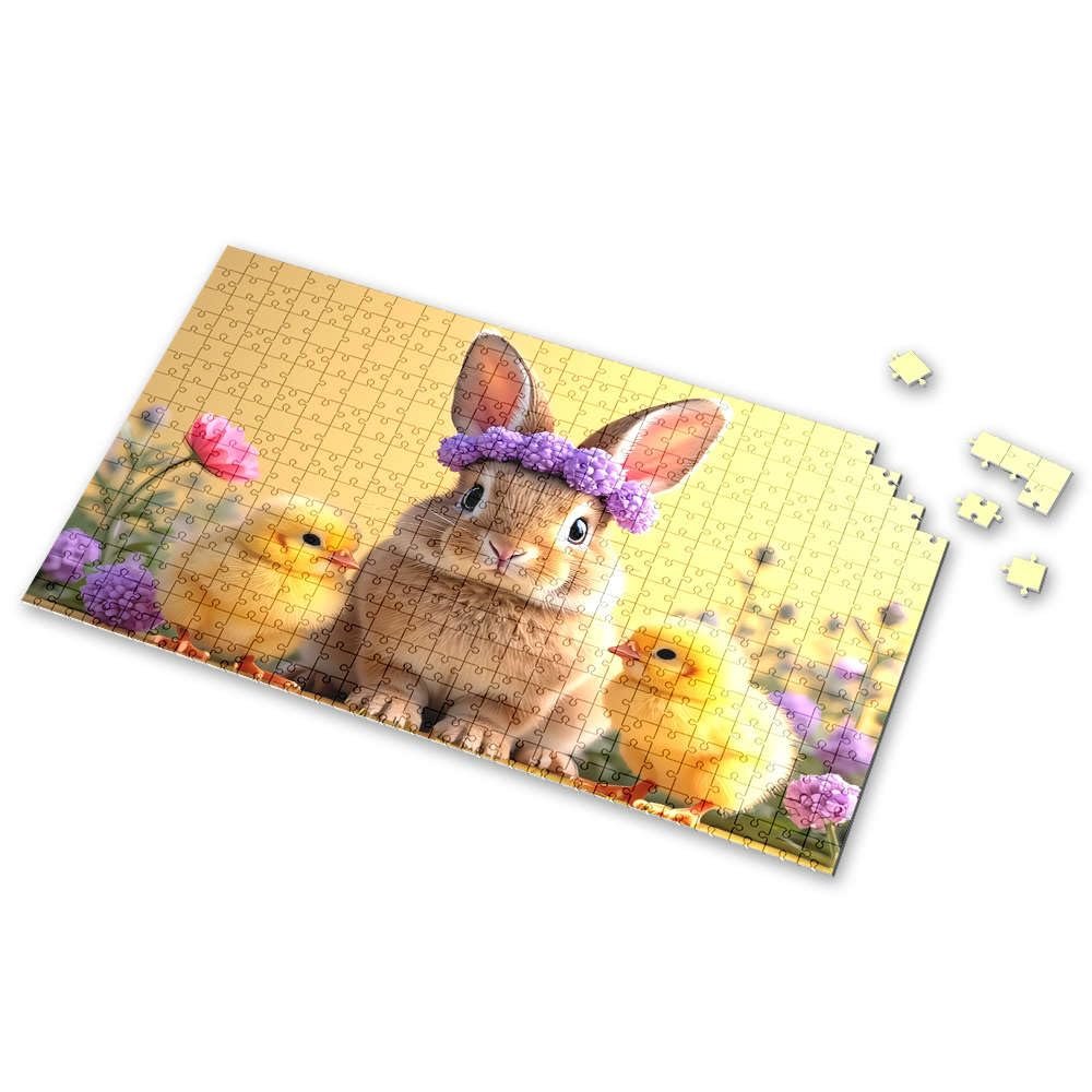 1000 Piece Puzzles A Cute Bunny with Chicks in A Floral Setting. Picture Puzzle Toys Under 10 Dollars Easter Toys for Kids Ages 4-(300PCS)