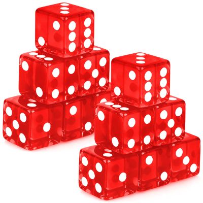 Abilat 12 Pieces 19mm Casino Dice Set Acrylic 6 Sided Game Dices Translucent Square Corner Dice for Casino Vegas Theme Birthday Party Supplies Board Games Table Games (Red)