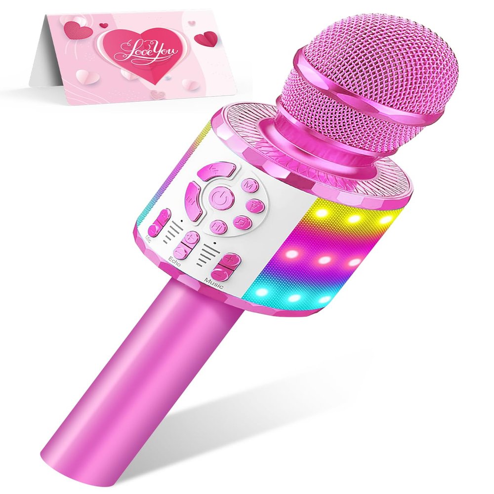Creattop Kids Karaoke Bluetooth Microphone Toys for Girls Microphone Karaoke Machine with LED Light, Birthday Gift for Girls Boys 3 4 5 6 7 8 9 10 11 12 Year Old Kids Toys