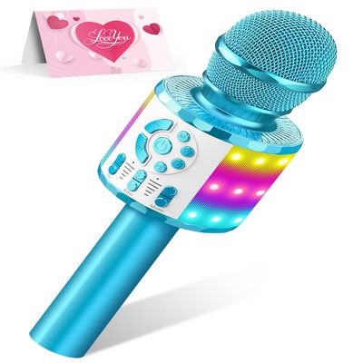 Creattop Kids Karaoke Bluetooth Microphone Toys for Girls Microphone Karaoke Machine with LED Light, Birthday Gift for Girls Boys 3 4 5 6 7 8 9 10 11 12 Year Old Kids Toys