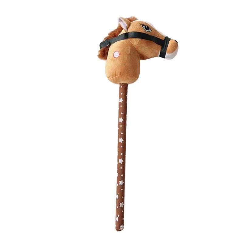 TTETTZ Plush Stick Horse, Hobby Horse Riding Toy, with Sounds Stick Horse Riding Toy, Music Stick Animal for Boys, Light Brown D