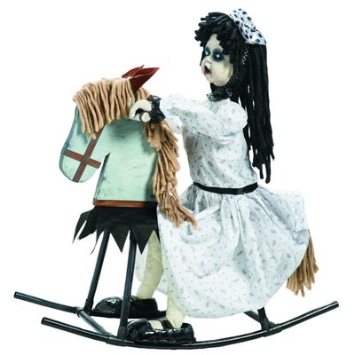 Oriental Trading 28 1/4" Life-Size Girl on Wooden Rocking Horse Halloween Decoration