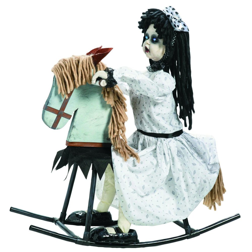 Oriental Trading 28 1/4" Life-Size Girl on Wooden Rocking Horse Halloween Decoration