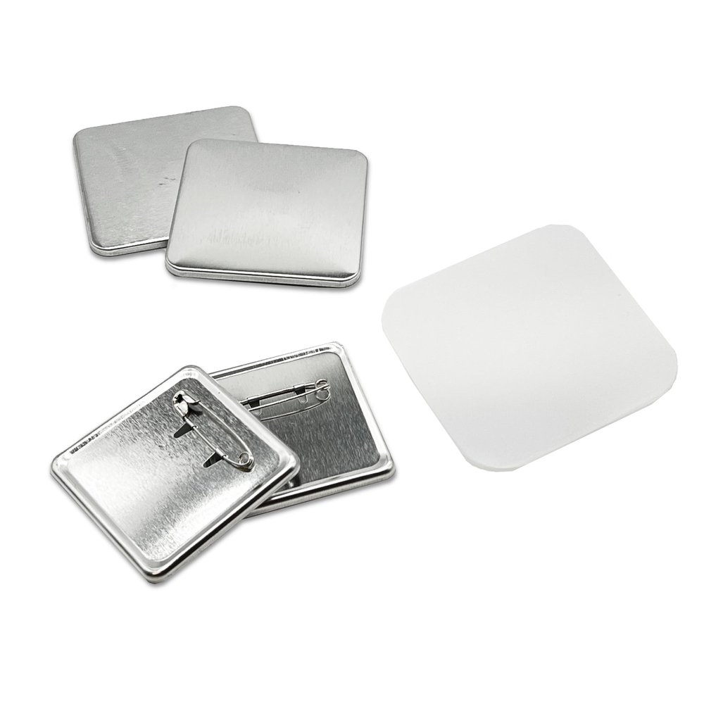 ChiButtons 50x50mm Square Metric System Metal Pin Badge Button with Pre-Assembled Pin-Back, Upper Shell & Mylar Film (Official ChiButtons Supplies, 100 Sets)