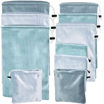 Amylove 9 Pcs Satin Drawstring Gift Bags for Adult, Cyan-blue Series