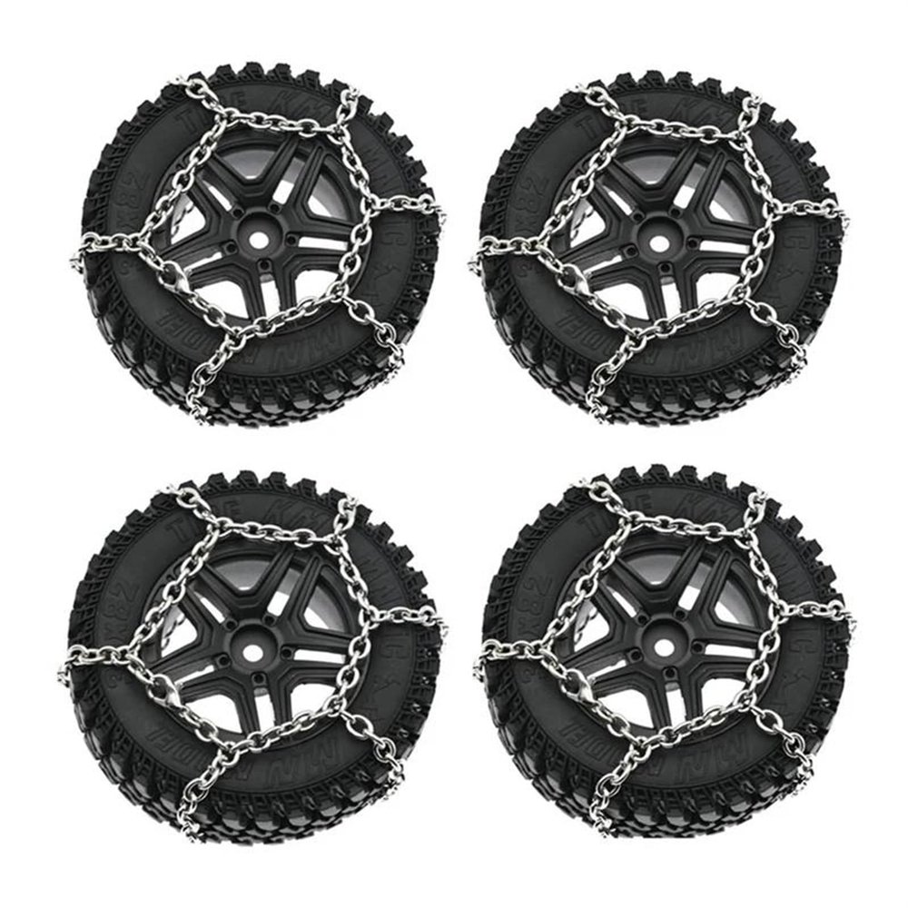 Compatible with MN86S for MN86KS MN86 MN86K MN G500 4Pcs Plasti Tires Metal Wheel Hub with Snow Chain Tyre 1/12 RC Car Upgrade Parts RC Car Tyre Hub Wheels(Black)
